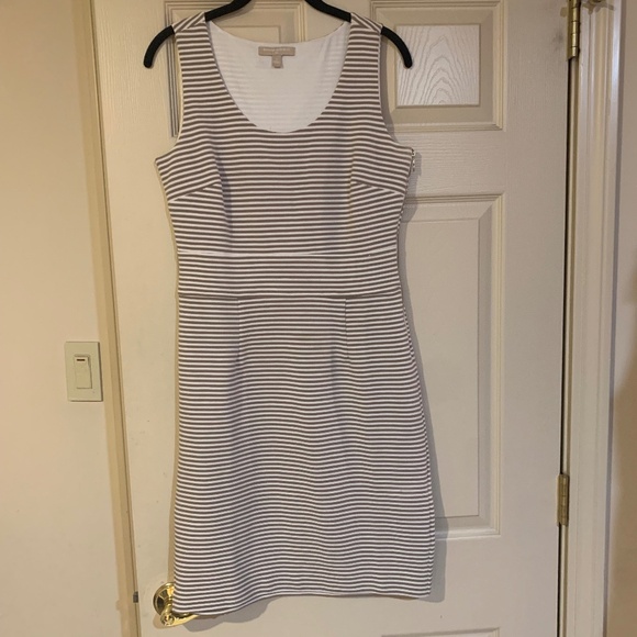 Banana Republic Tan/White Striped Sleeveless Dress sz 6 - Picture 1 of 7